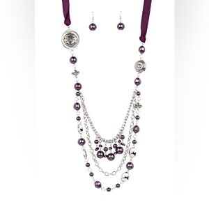 Paparazzi All The Trimmings Purple Necklace and Earrings Set